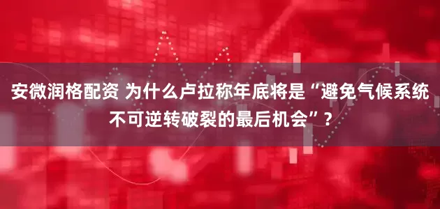 安微润格配资 为什么卢拉称年底将是“避免气候系统不可逆转破裂的最后机会”？