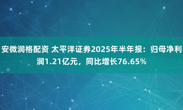 安微润格配资 太平洋证券2025年半年报：归母净利润1.21亿元，同比增长76.65%