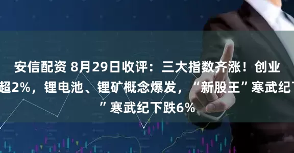 安信配资 8月29日收评：三大指数齐涨！创业板指涨超2%，锂电池、锂矿概念爆发，“新股王”寒武纪下跌6%